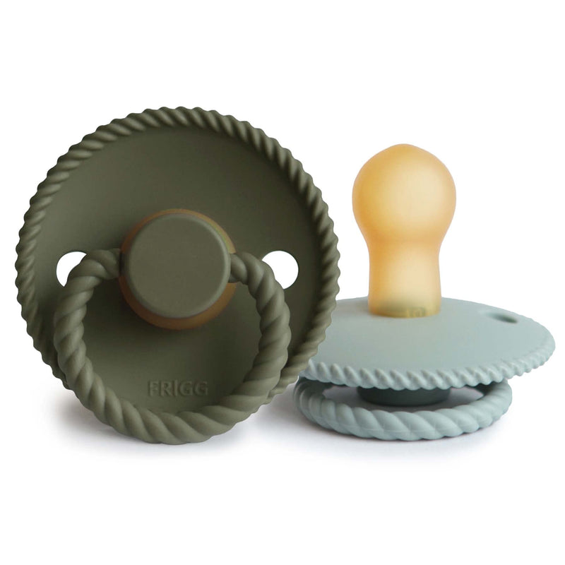 FRIGG Rope Natural Rubber Baby Pacifier | Made in Denmark | BPA-Free (Olive/Sage, 0-6 Months) 0-6 Month Olive/Sage - BeesActive Australia