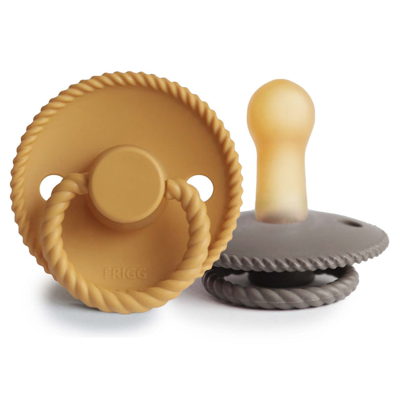 FRIGG Rope Natural Rubber Baby Pacifier | Made in Denmark | BPA-Free (Honey Gold/Portobello, 6-18 Months) 6-18 Month Honey Gold/Portobello - BeesActive Australia