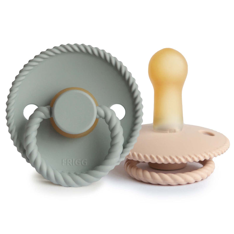 FRIGG Rope Natural Rubber Baby Pacifier | Made in Denmark | BPA-Free (Sage/Croissant, 6-18 Months) 6-18 Month Sage/Croissant - BeesActive Australia