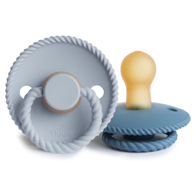 FRIGG Rope Natural Rubber Baby Pacifier | Made in Denmark | BPA-Free (Powder Blue/Ocean View, 0-6 Months) 0-6 Month Powder Blue/Ocean View - BeesActive Australia