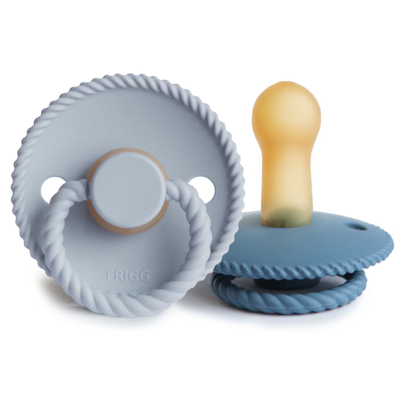 FRIGG Rope Natural Rubber Baby Pacifier | Made in Denmark | BPA-Free (Powder Blue/Ocean View, 6-18 Months) 6-18 Month Powder Blue/Ocean View - BeesActive Australia
