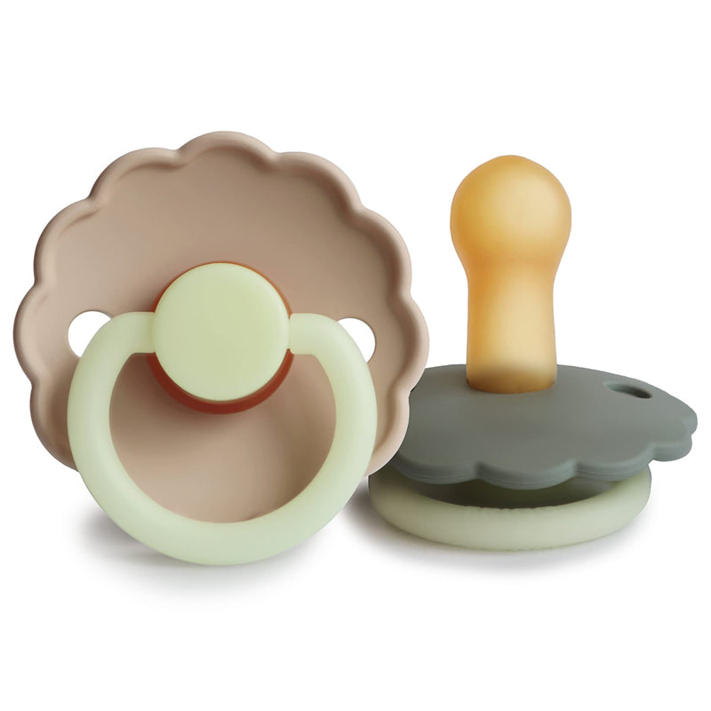 FRIGG Daisy Night Natural Rubber Baby Pacifier | Made in Denmark | BPA-Free (Portobello/Croissant, 6-18 Months) 2-Pack 6-18 Month Portobello/Croissant - Night - BeesActive Australia