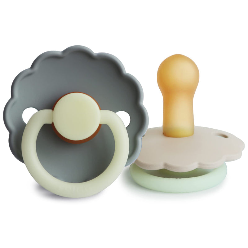 FRIGG Daisy Night Natural Rubber Baby Pacifier | Made in Denmark | BPA-Free (French Gray/Croissant, 6-18 Months) 2-Pack 6-18 Month French Gray/Croissant - Night - BeesActive Australia