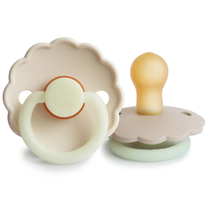 FRIGG Daisy Night Natural Rubber Baby Pacifier | Made in Denmark | BPA-Free (Croissant/Cream, 0-6 Months) 2-Pack 0-6 Month Croissant/Cream - Night - BeesActive Australia