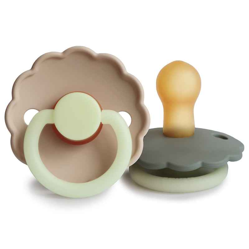 FRIGG Daisy Night Natural Rubber Baby Pacifier | Made in Denmark | BPA-Free (Portobello/Croissant, 0-6 Months) 2-Pack 0-6 Month Portobello/Croissant - Night - BeesActive Australia