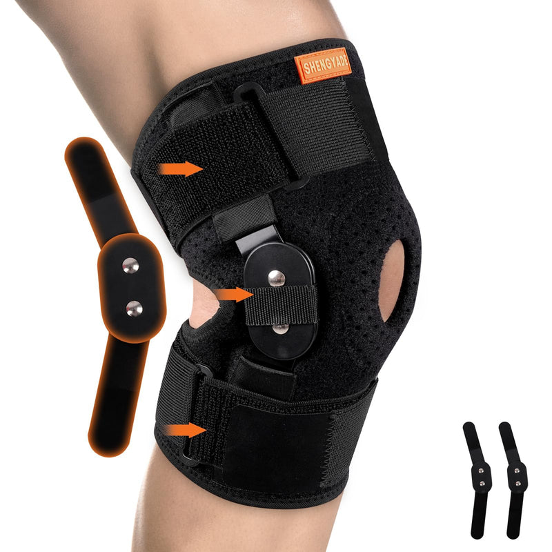 Hinged Knee Brace, Adjustable Knee Support Wrap for Men and Women, Pain Relief Swelling and Inflammation, Patellar Tendon Support Sleeve for Helping Relieve Strains, Sprains, ACL and MCL Injuries (Medium) Medium