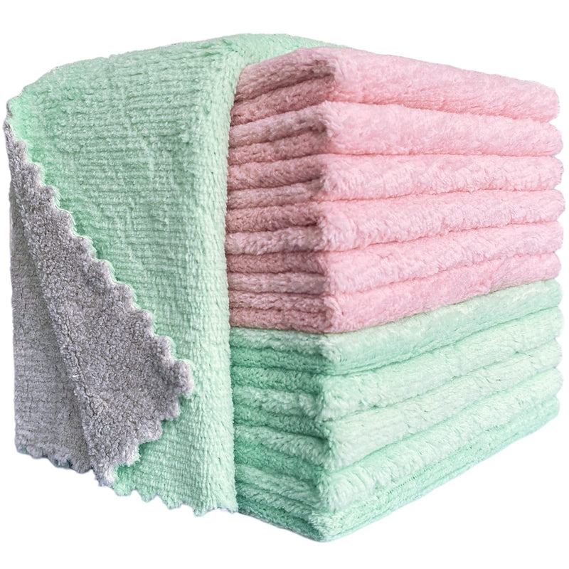 BUEDM 12 Pack Kitchen Cloth Dish Towels, 12x12 inch Soft Premium Dishcloths, Absorbent Microfiber Cleaning Cloth for Cleaning Dishes, Kitchen, Bathroom, Car Green Pink Gray - BeesActive Australia