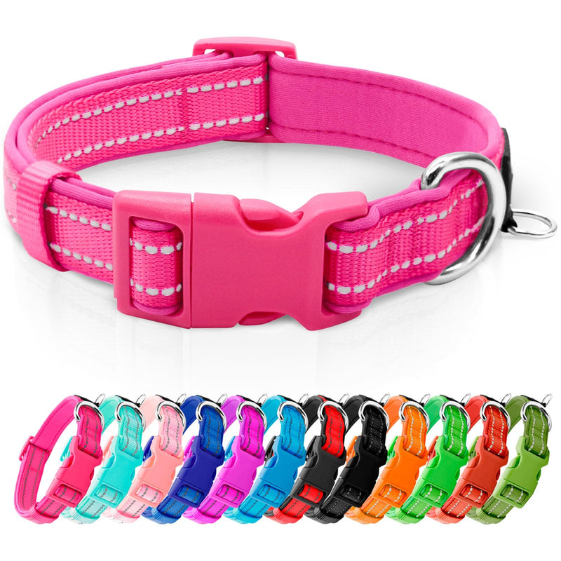 azuza Reflective Dog Collar,Soft Neoprene Padded Pet Collar with ID Tag Ring,Adjustable for Small Dogs,Hot Pink,S Small (Pack of 1) Hot Pink - BeesActive Australia