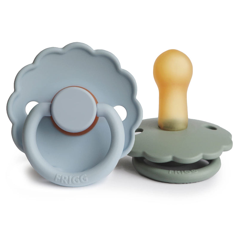 FRIGG Daisy Natural Rubber Baby Pacifier | Made in Denmark | BPA-Free (Powder Blue/Sage, 6-18 Months) 2-Pack 6-18 Month Powder Blue/Sage - BeesActive Australia