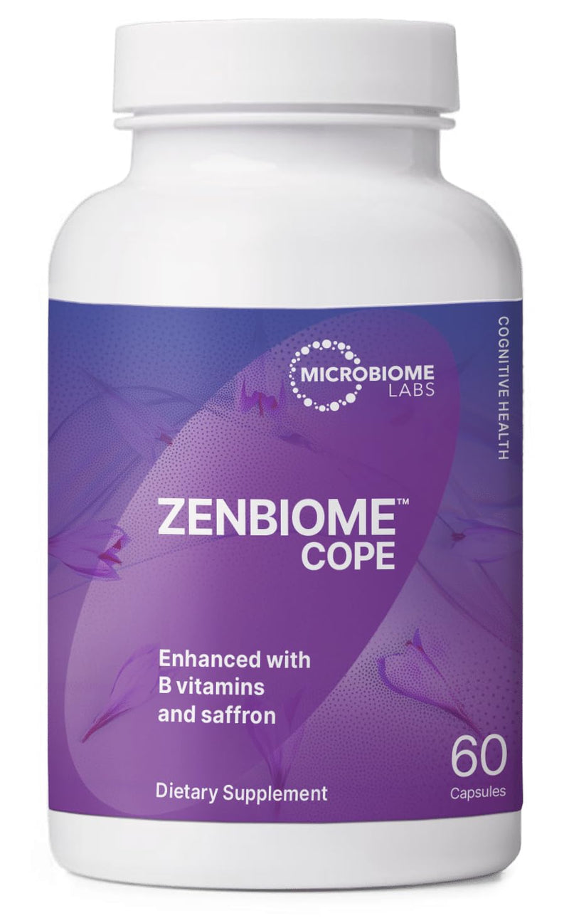 Microbiome Labs Zenbiome COPE - Probiotic Mood Support Supplement with Vitamin B6, B12 & Saffron Extract - Gut Health Probiotics for Women & Men - Support the Gut-Brain Axis (60 Capsules)