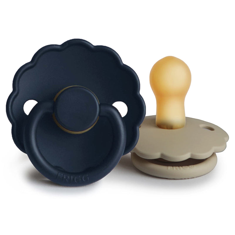 FRIGG Daisy Natural Rubber Baby Pacifier | Made in Denmark | BPA-Free (Dark Navy/Sandstone, 0-6 Months) 2-Pack 0-6 Month Dark Navy/Sandstone - BeesActive Australia