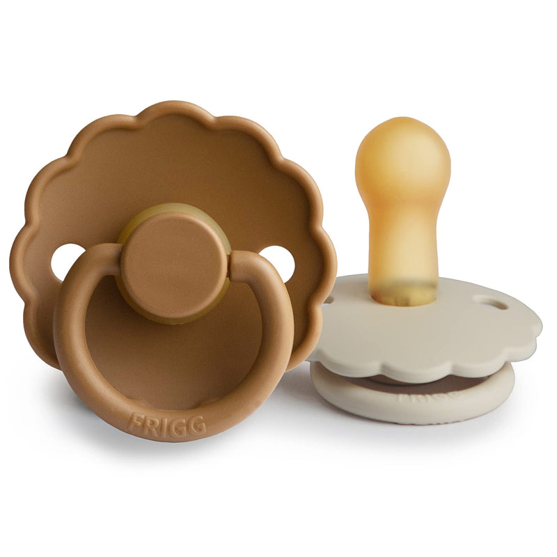 FRIGG Daisy Natural Rubber Baby Pacifier | Made in Denmark | BPA-Free (Cappucino/Cream, 6-18 Months) 2-Pack 6-18 Month Cappucino/Cream - BeesActive Australia