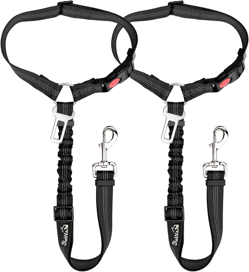 SlowTon Dog Seat Belt for Car, 2 Pack Dog Car Harness Seatbelt Adjustable with Elastic Bungee Buffer, 2 in 1 Pet Car Leash Headrest Restraint Dog Reflective Safety Tether (Black, Headrest+Clip) A.Black Headrest + Clip (Dual Restraint) - BeesActive Australia