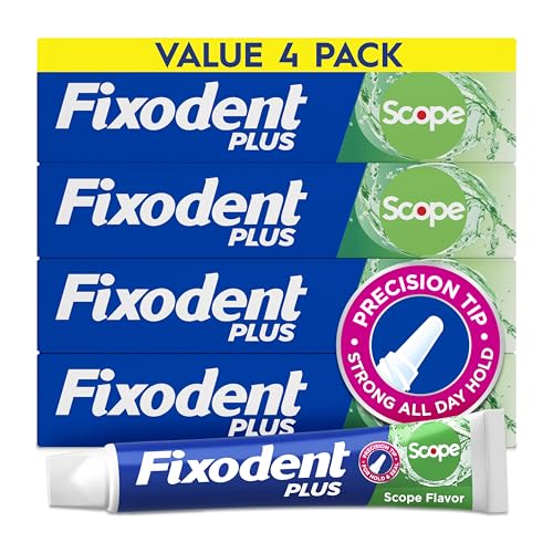 Fixodent Plus Scope Denture Adhesive Cream, Mint, 2.0 oz (4-Pack) – Strong False Teeth Glue 2 Ounce (Pack of 4)