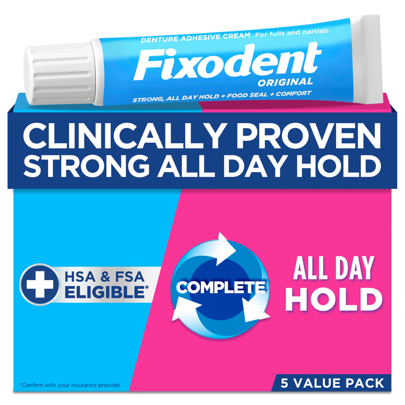 Fixodent Original Secure Denture Adhesive Cream for Full and Partial Denture Wearers, 2.4oz (Pack of 5) 2.4oz (Pack of 5)