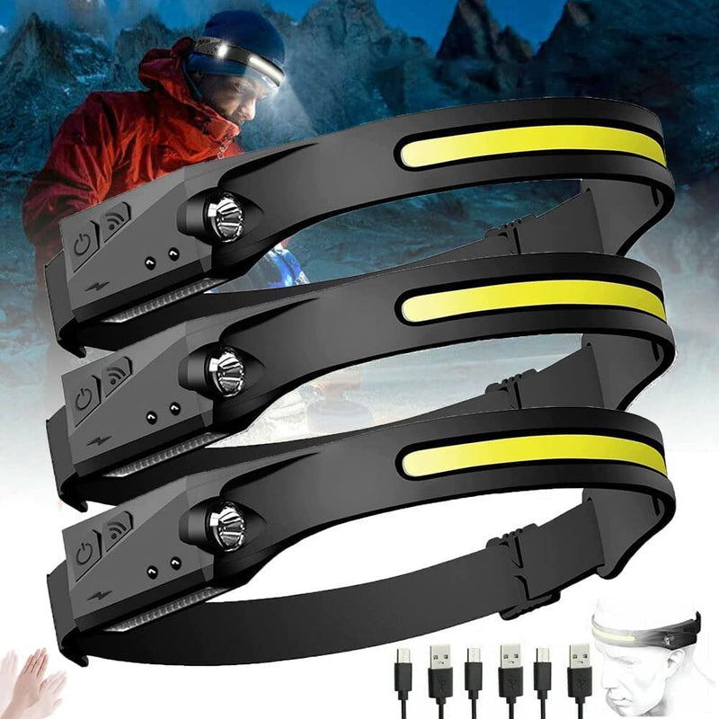 Everlyte Headlamp Rechargeable 3PCS, 230° Wide Beam Head Lamps LED with Motion Sensor for Adults, Mechanic Headlamp, Weatherproof, Lightweight Head Lights Flashlight for Hard Hat, Camping, Running 3 Pack