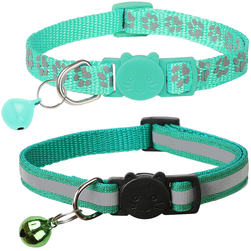BANMODER 2 Pack Reflective Cat Collar Breakaway with Bell,Personalized Kitten Collars,Adjustable Safety Buckle Collar for Male Cats Girls & Boys (Dark Green) Dark Green - BeesActive Australia