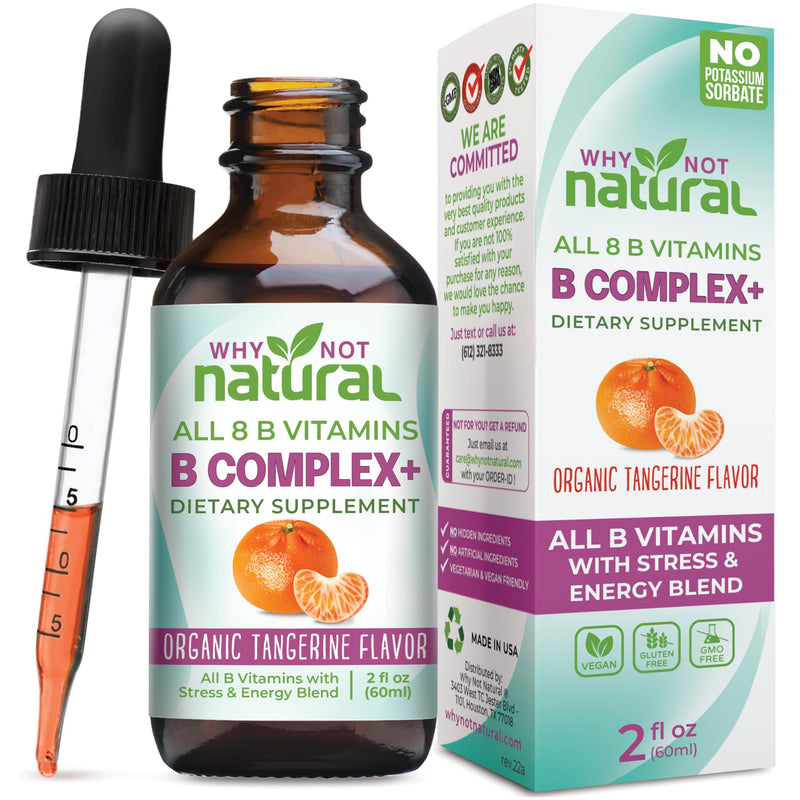 Why Not Natural Vitamin B Complex Liquid Drops - Supplement for Women - Vegan and Sublingual Forms of B1 B2 B3 B5 B6 Biotin Folate and Choline - Plus Blend for Energy Support