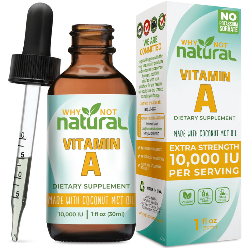 Why Not Natural Vitamin A Drops 10000 IU - Liquid retinyl Palmitate with Coconut MCT Oil, Vegan VIT A Supplement for Skin - 1 oz sublingual Tincture - BeesActive Australia