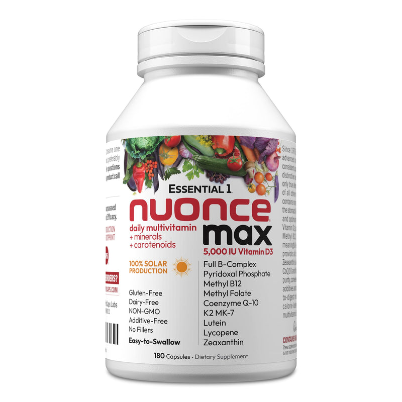 ANDREW LESSMAN Essential-1 nuonce max Multivitamin 5000 IU Vitamin D3 180 Small Capsules. 100 mcg Methyl B12. CoQ10 Lutein Lycopene Zeaxanthin. High Potency. No Additives. Ultra-Mild One Daily Capsule | Complete Daily Multivitamin & Mineral Formula wit...