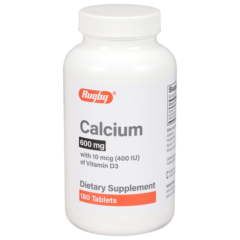 Rugby 600mg Calcium Tablets - Made with 10mcg (400IU) of Vitamin D3 - Dietary Supplement - 180 Count (1 Pack) 1 Count (Pack of 180)