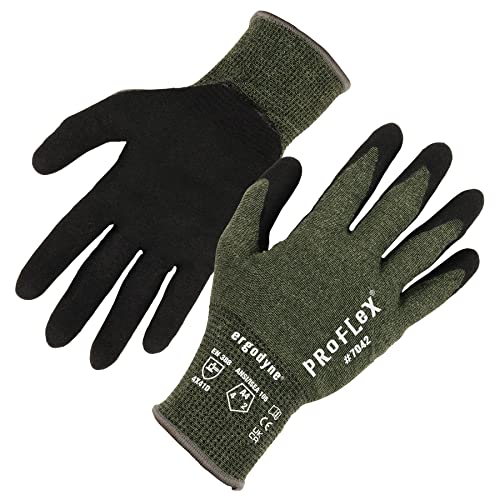 Ergodyne ProFlex 7042 Cut Resistant Work Gloves, ANSI A4, Contact Heat Resistant, Sandy Nitrile Coated Palms, 18g Aramid Medium