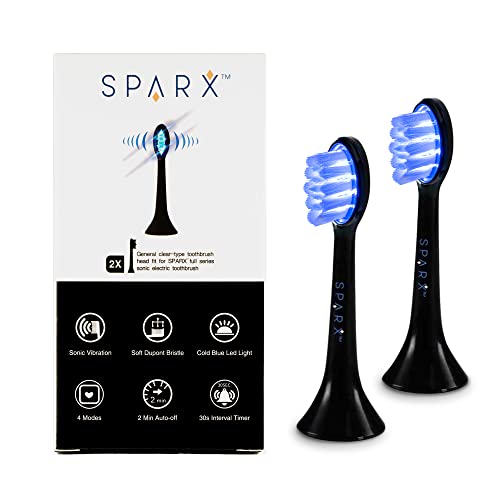 SPARX - Toothbrush Replacement Heads, Brush Heads with Blue Light Therapy for Gum Care, Replacement Brush Heads, Black, 2 Pack 3 - Blue Refill 2 Pack