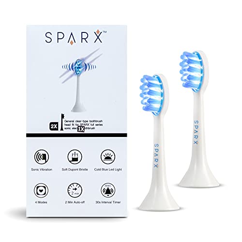 SPARX - Toothbrush Replacement Heads, Brush Heads with Blue Light Therapy for Gum Care, Replacement Brush Heads, White, 2 Pack… 3 - Blue Refill 2 Pack