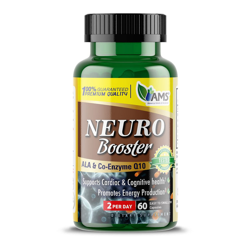 America Medic & Science Neuro Booster (60 Capsules) | Nutritional Supplement for Brain Health | Vitamin Pills for Better Memory and Cognitive Function | with Coenzyme Q10, ALA, and Acetyl L-Carnitine 60 Count (Pack of 1)
