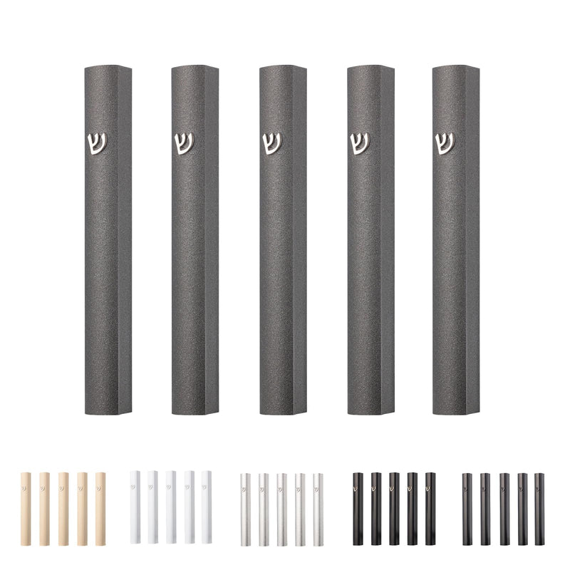 Ateret Judaica 5 Pack Modern Aluminum Waterproof Mezuzah Case, Made in Israel, Fit up to 5" / 12cm Mezuzah Scroll, Easy Peel and Stick (Scroll Not Included) Shimmer Dark Gray With Glued Shin - BeesActive Australia