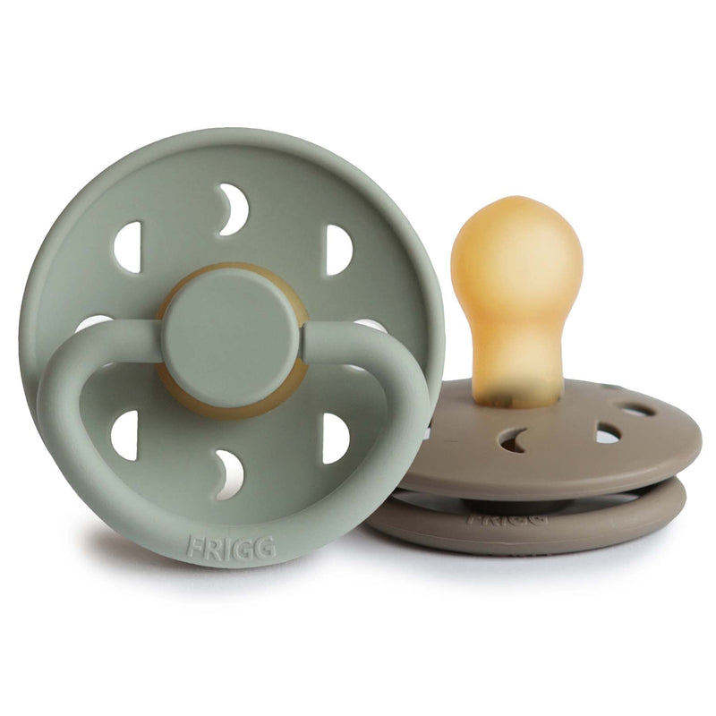 FRIGG Moon Natural Rubber Baby Pacifier | Made in Denmark | BPA-Free (Sage/Portobello, 0-6 Months) 2-Pack 0-6 Month Sage/Portobello - BeesActive Australia