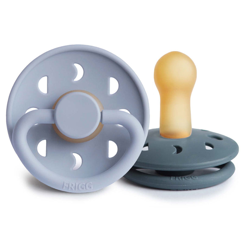FRIGG Moon Natural Rubber Baby Pacifier | Made in Denmark | BPA-Free (Powder Blue/Slate, 6-18 Months) 2-Pack 6-18 Month Powder Blue/Slate - BeesActive Australia
