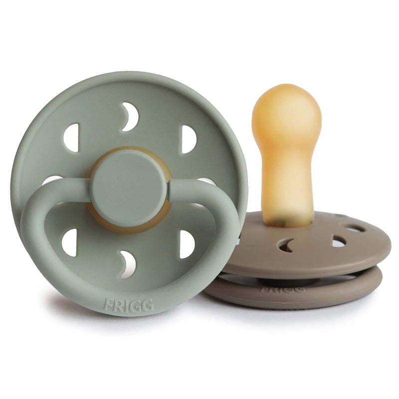 FRIGG Moon Natural Rubber Baby Pacifier | Made in Denmark | BPA-Free (Sage/Portobello, 6-18 Months) 2-Pack 6-18 Month Sage/Portobello - BeesActive Australia