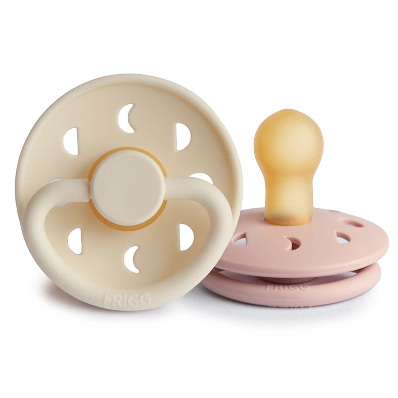 FRIGG Moon Natural Rubber Baby Pacifier | Made in Denmark | BPA-Free (Blush/Cream, 0-6 Months) 2-Pack 0-6 Month Blush/Cream - BeesActive Australia