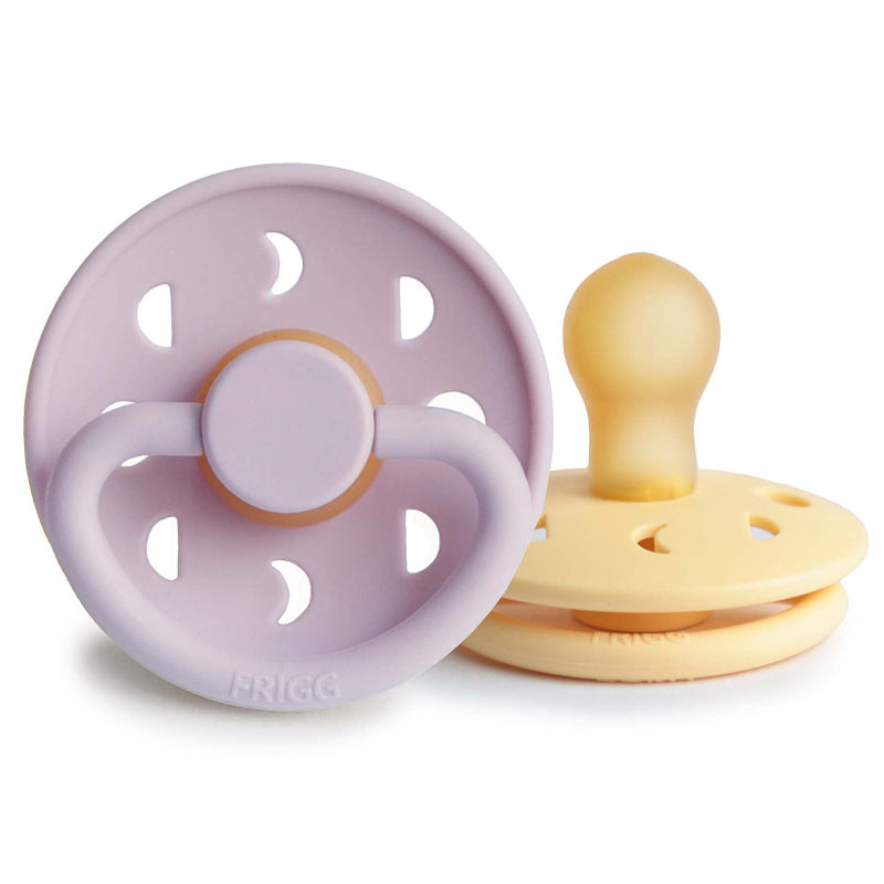 FRIGG Moon Natural Rubber Baby Pacifier | Made in Denmark | BPA-Free (Soft Lilac/Daffodil, 0-6 Months) 2-Pack 0-6 Month Soft Lilac/Daffodil - BeesActive Australia