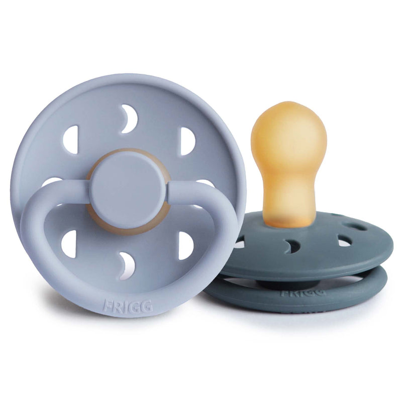 FRIGG Moon Natural Rubber Baby Pacifier | Made in Denmark | BPA-Free (Powder Blue/Slate, 0-6 Months) 2-Pack 0-6 Month Powder Blue/Slate - BeesActive Australia