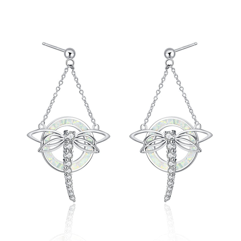 TOUPOP Dragonfly/Butterfly/Hummingbird/Elephant/Turtle Earrings Sterling Silver Animals Dangle Drop Earrings with Blue Circle Crystal Small Cute Animals Jewelry Gifts for Women Girls Friends Birthday Christmas Opal dragonfly earrings - BeesActive Australia