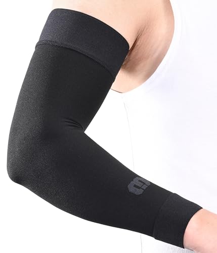 MGANG Medical Compression Arm Sleeve 20-30 mmHg, Lymphedema & Post-Surgery Black (20-30 Mmhg Without Silicone) XX-Large(Single)