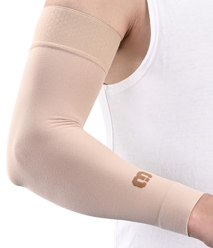 MGANG Medical Compression Arm Sleeve 15-20 mmHg, Lymphedema & Post-Surgery Beige (15-20 Mmhg With Silicone Band) Medium(Single)