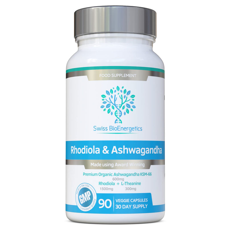 Rhodiola & Ashwagandha with L-Theanine - Award Winning Ashwagandha KSM-66 600mg & 1500mg Rhodiola (3% Rosavins - 1% Salidrosides) whole root equivalent- adaptogen combo- No artificial fillers - BeesActive Australia
