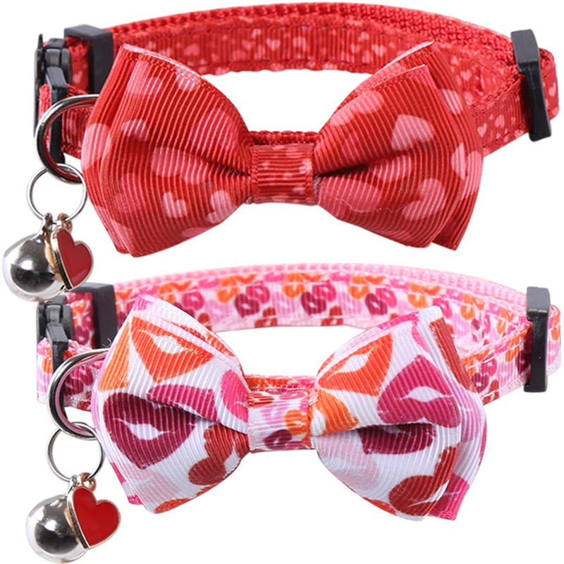 Lamphyface Valentine's Day Cat Collar Breakaway with Cute Bow Tie and Bell for Kitty Adjustable Safety Love Heart Valentine 2pcs - BeesActive Australia