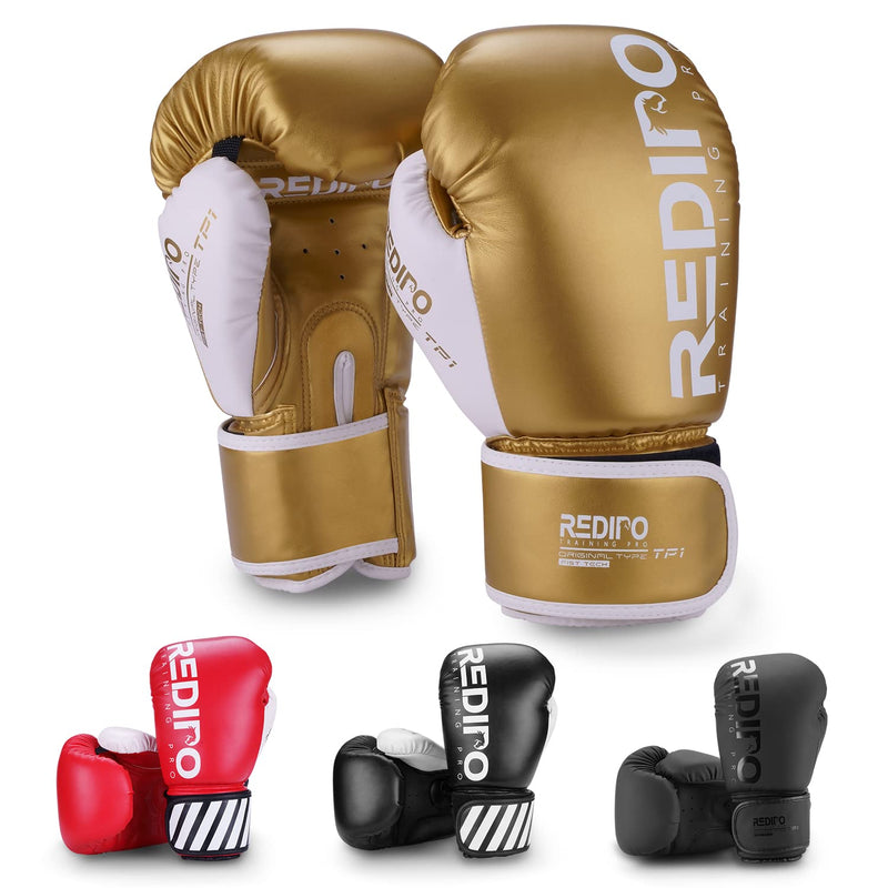 Boxing Gloves for Men & Women, Premium Leather Sparring Heavy Bag Training Gloves, Pro Punching Bag Gloves for Muay Thai, Kickboxing, MMA 14OZ Gold