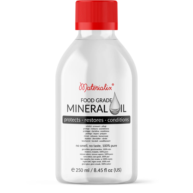 Food Grade Mineral Oil - 8.45 fl oz - suitable for wood and bamboo countertops, cutting boards and butcher blocks, stainless steel, stone and more - tasteless and odourless, no additives - BeesActive Australia