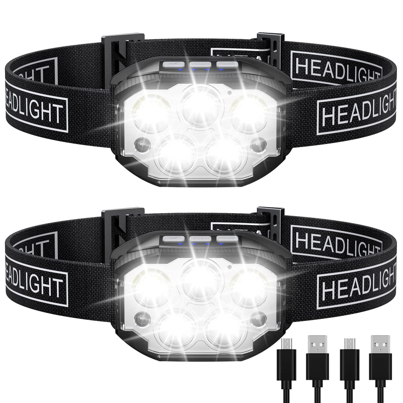 Headlamp Rechargeable, 2 Pack Head Lamp, 1200 Lumen Super Bright Motion Sensor LED Headlamps, Waterproof Head Flashlights with White Red Light, 12 Modes Headlamp Flashlight for Camping Cycling Running