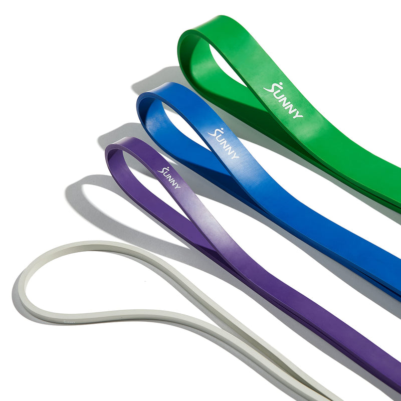 Sunny Health & Fitness Versatile Resistance Bands (Single or Combo Set) for Strength Training, Power Cage, Squat Rack, Home Gym, Body Stretching, Physical Therapy – 100, 140, 160, 180 & 10-75 LB Combo