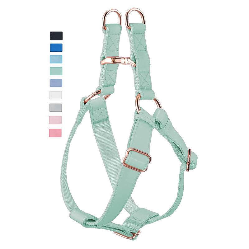 Soft Leather No Pull Dog Harness - Adjustable Step in Dog Harness with Rose Gold Heavy Duty Metal Buckle, Freedom Nylon Dog Halter Vests for Small Medium Large Dogs Easy Walking Training (Green,L) Mint Green L (Neck&Chest Girth 24"-38" x Width 1") - BeesActive Australia