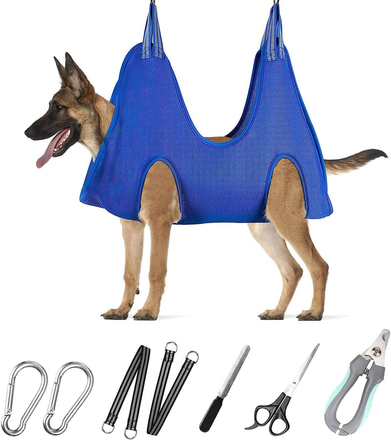 Pet Grooming Hammock with Nail Clippers/Nail Trimmers/Grooming Scissors, Dog Grooming Harness for Nail Trimming, Pet Grooming Sling Helper XL for X-Large Dogs 80LB Blue - BeesActive Australia