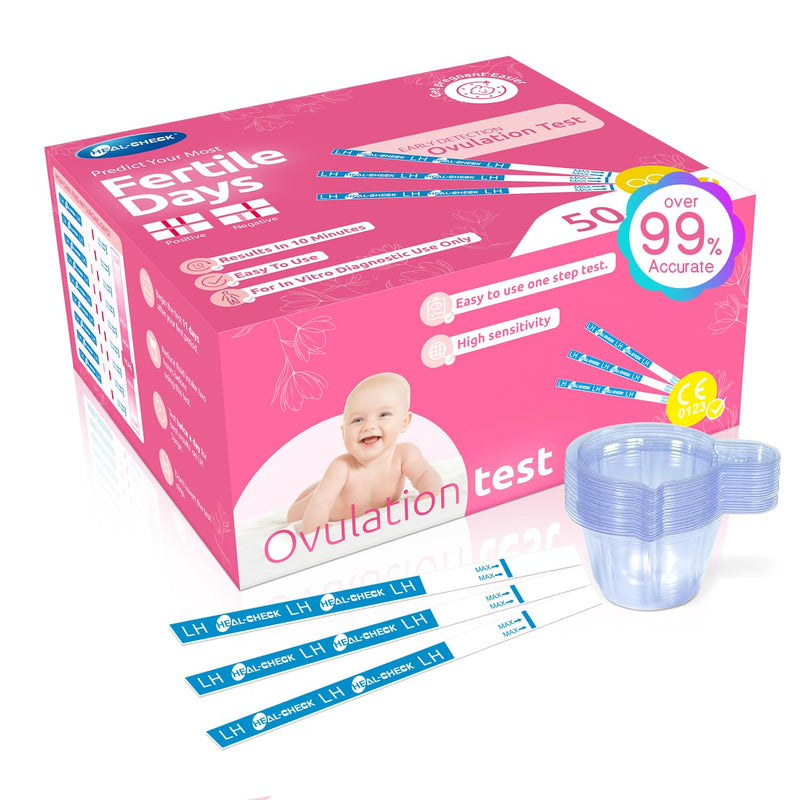 50 Count Ovulation Test Strips with Cups, Bulk Ovulation Test Strips for Women, Ovulation Predictor Kit, Accurate Fertility Tests for Home, Individually Wrapped 5mm LH 1 Count (Pack of 50) - BeesActive Australia