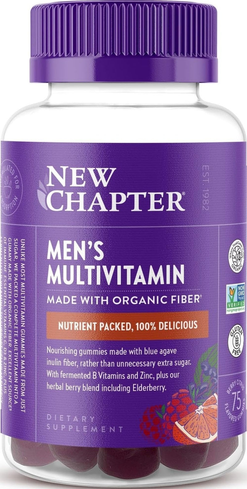 New Chapter Men's Multivitamin Gummies, Berry-Citrus, 75 Count | 57% Less Sugar Men's Gummy Vitamins with Vitamin C, D3, and Zinc for Immune Support, Non-GMO and Gluten Free