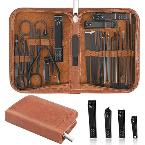 MINKINH Manicure Set Professional Nail Clipper Kit-26 Pieces,Brown Brown